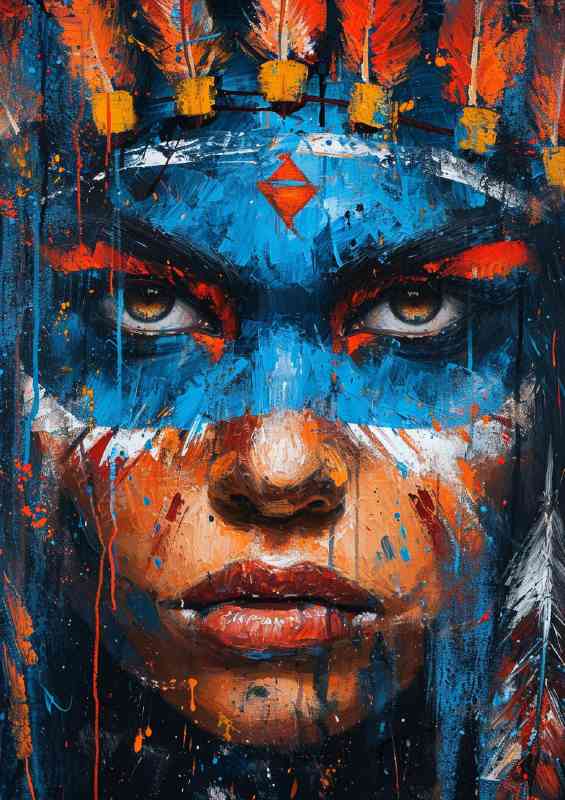 Painting of a Indian face with blue paint