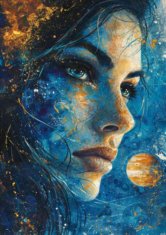 Painting of a woman with starry sky