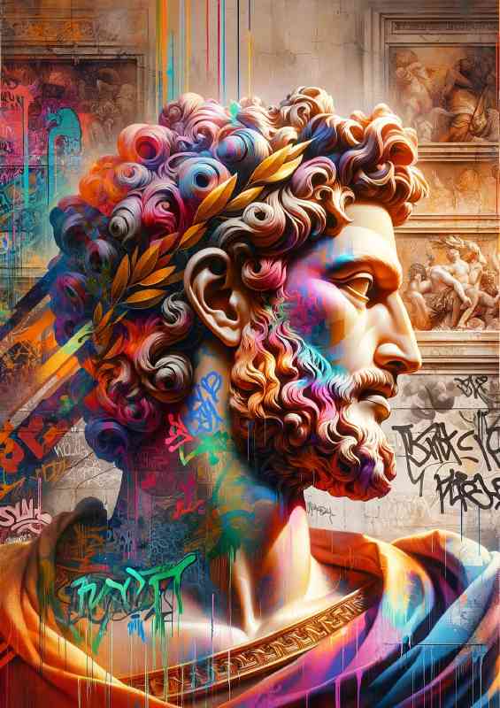 Profile overlaid with vibrant graffiti art