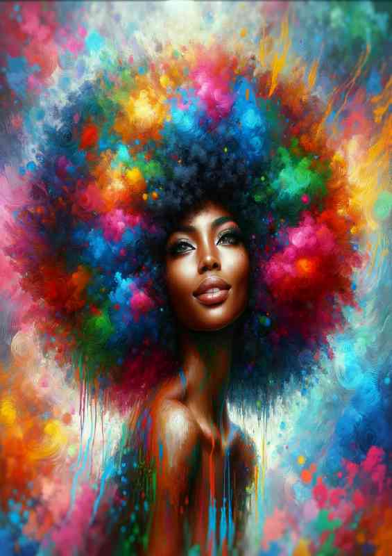 Woman with a colorful afro hairstyle and vibrant colors