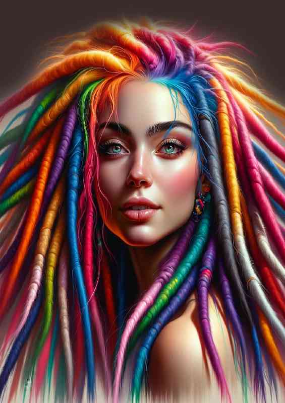 Woman with vibrant colorful dreadlock