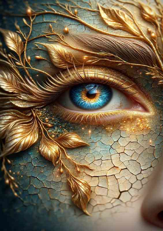 Womans Eye detailed with golden leaves and sparkling highlights