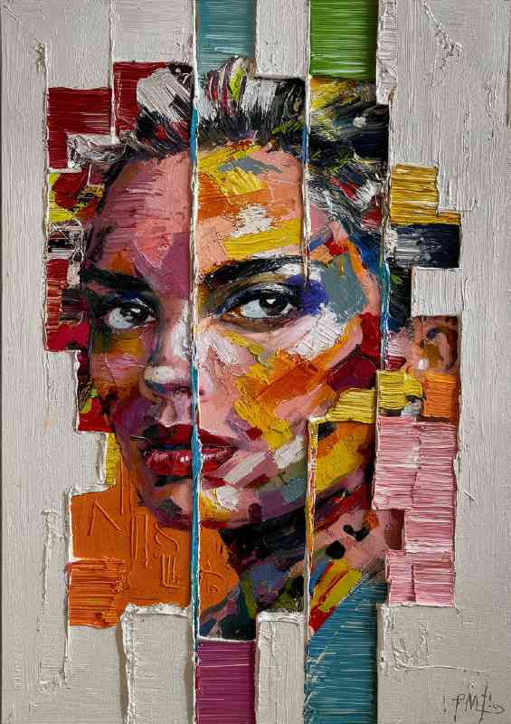 A Womans face in abstract colour form