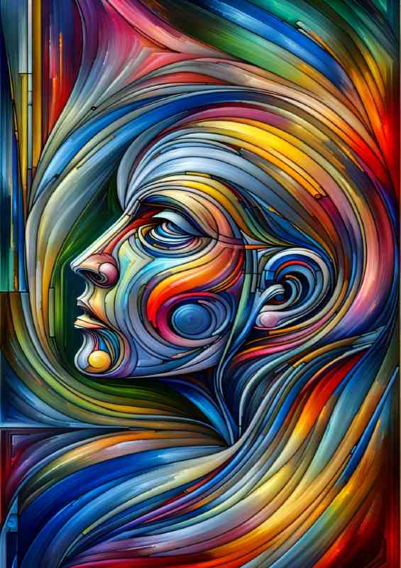 Face with flowing lines and geometric shapes