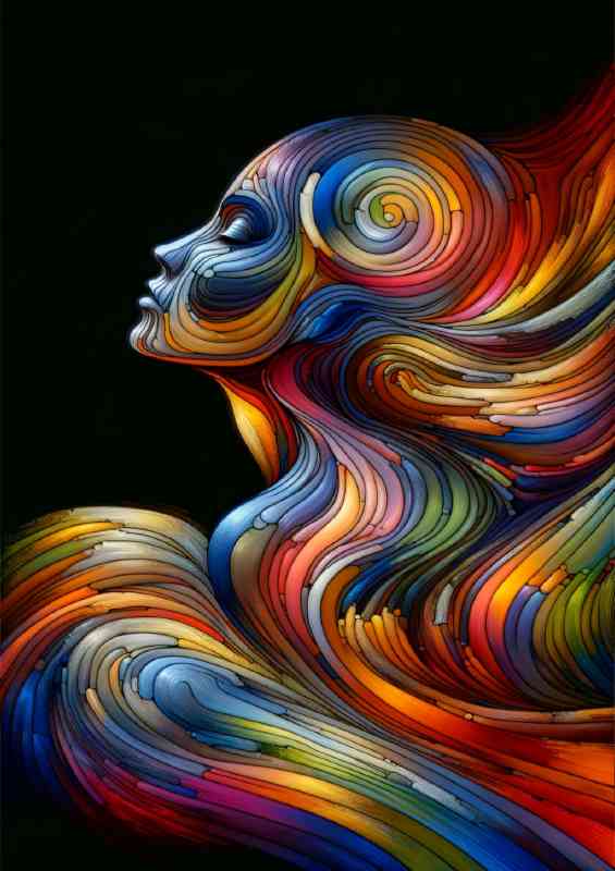 Figure composed of abstract shapes and vivid colors