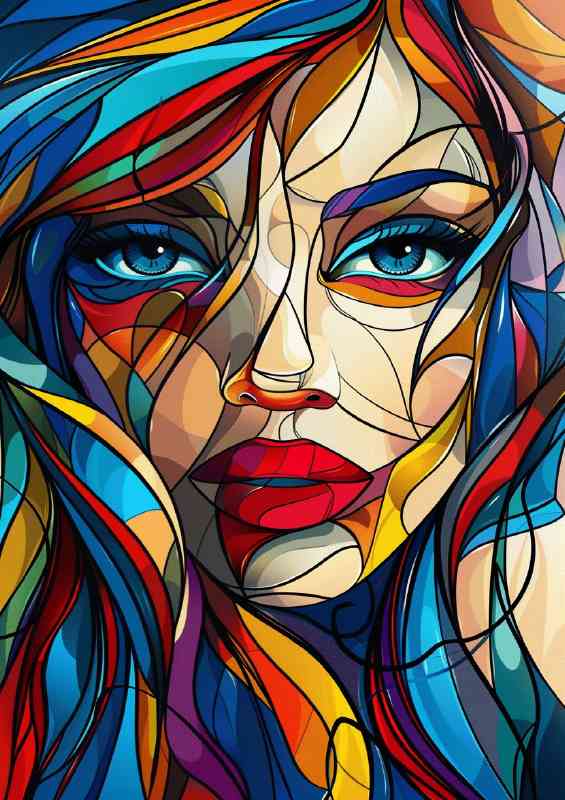 Woman is composed of colorful geometric
