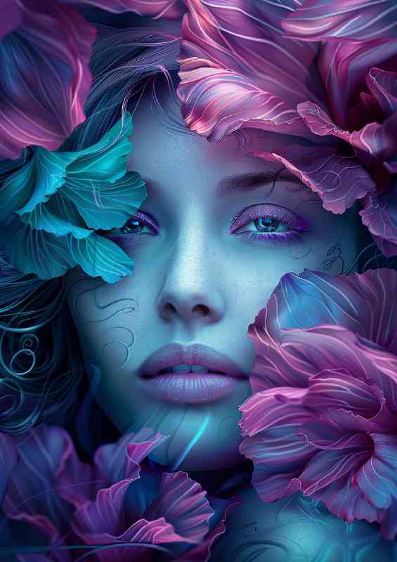Woman with large petals on her head color