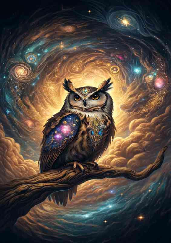 A majestic owl with large galaxy