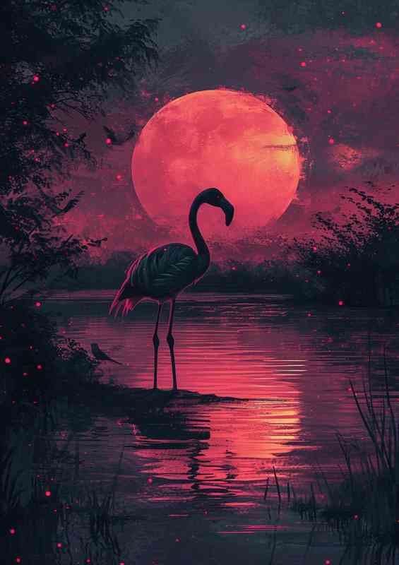 Abstract flamingo in the lake