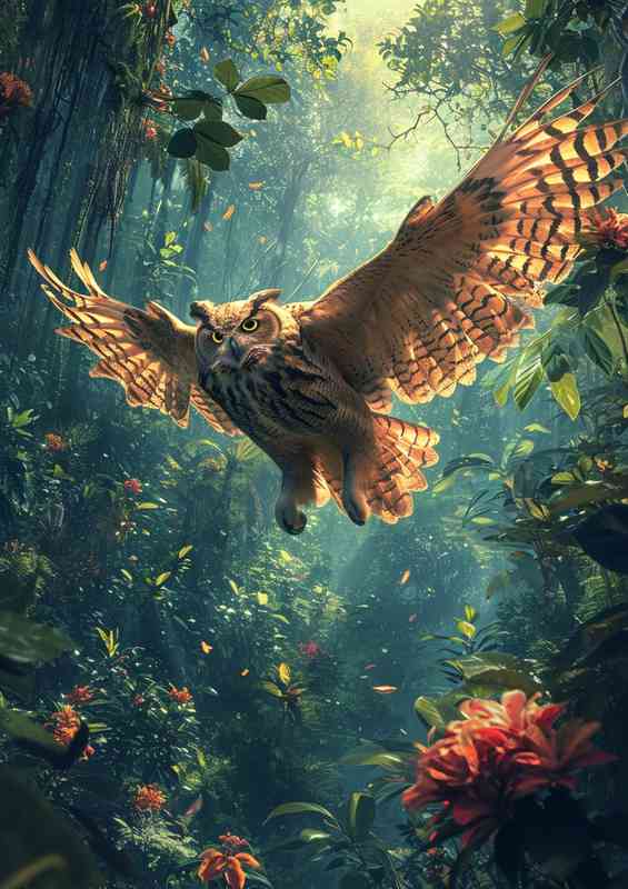 Beautiful colorful owl flying