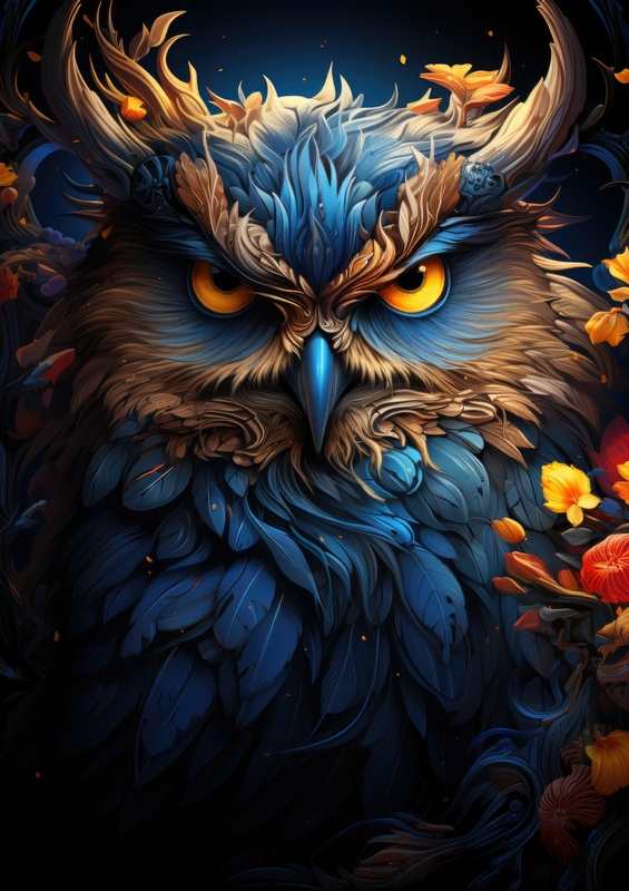 Blue Owl with yellow eyes