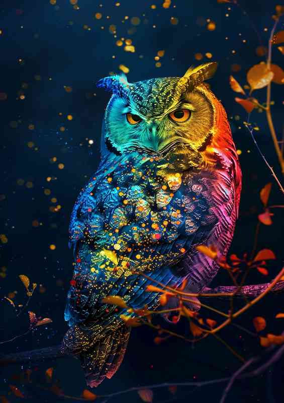 Colorful rainbow Owl at night