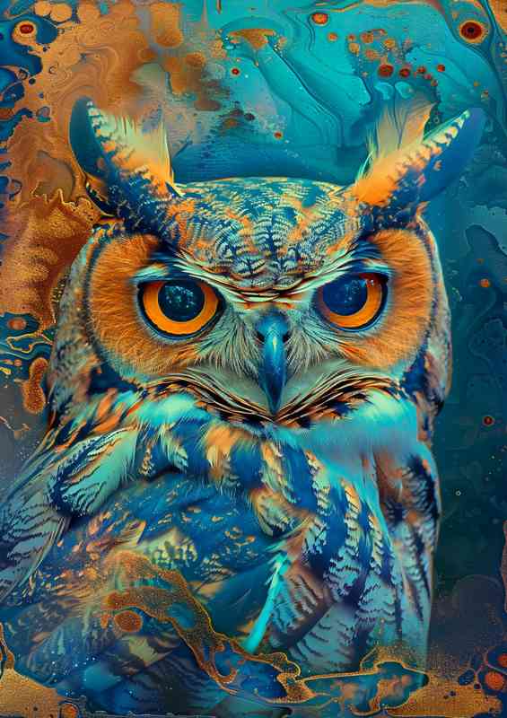 Colorful rainbow owl with big eyes