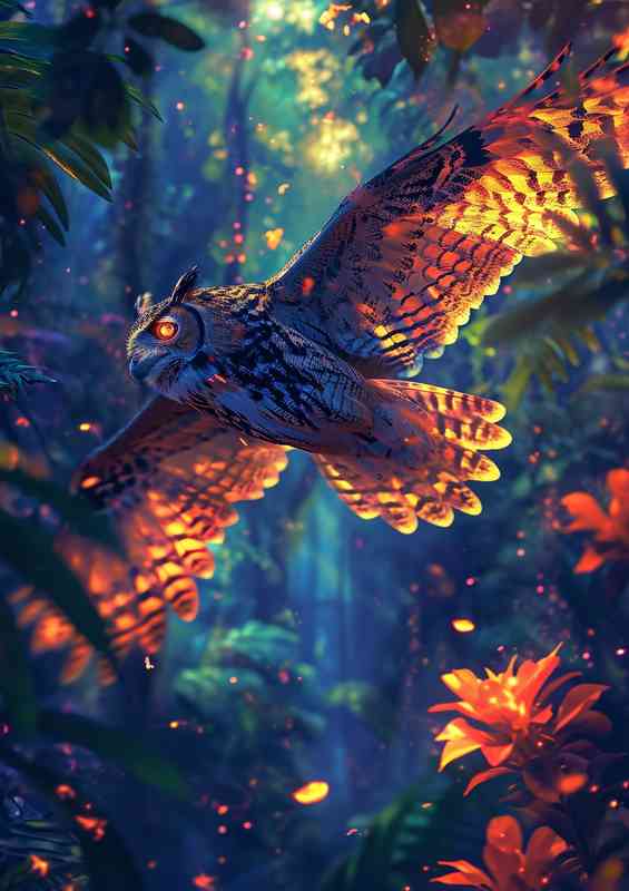 Colourful Owl in flight