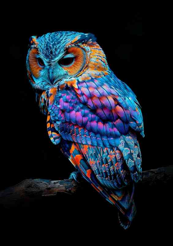 Colourful blue and pruple Owl pearched