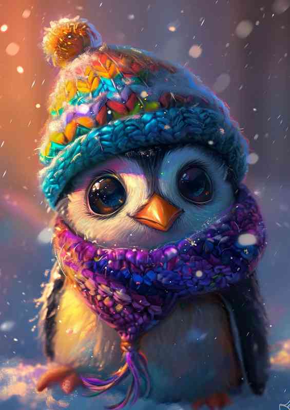 Cute cartoon penguin wrapped up