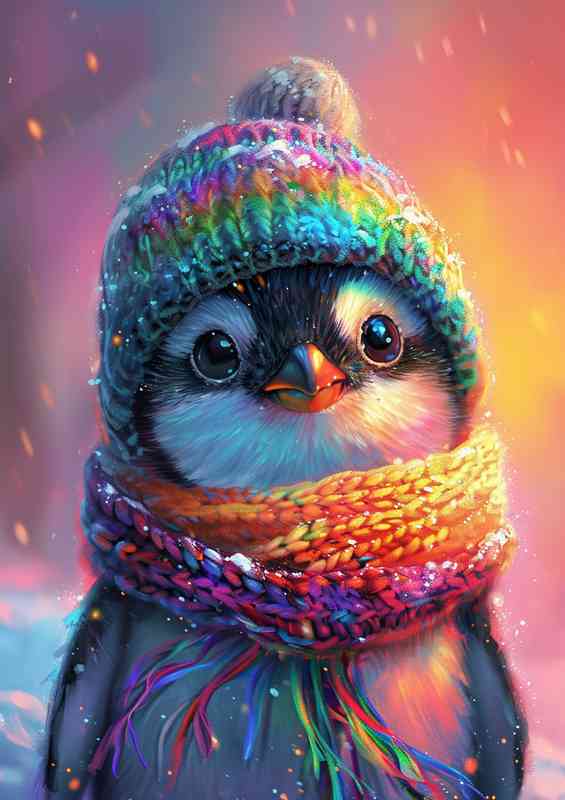 Cute cartton pengiun in a rainbow hat