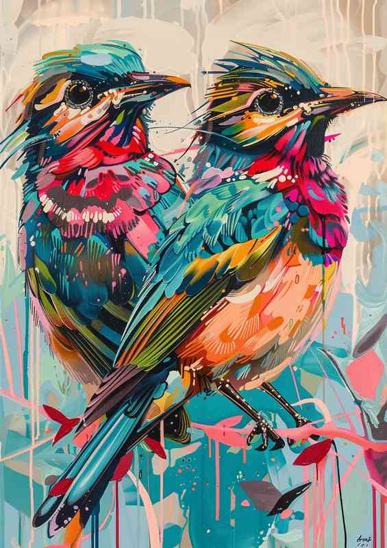 Depicting two colorful birds