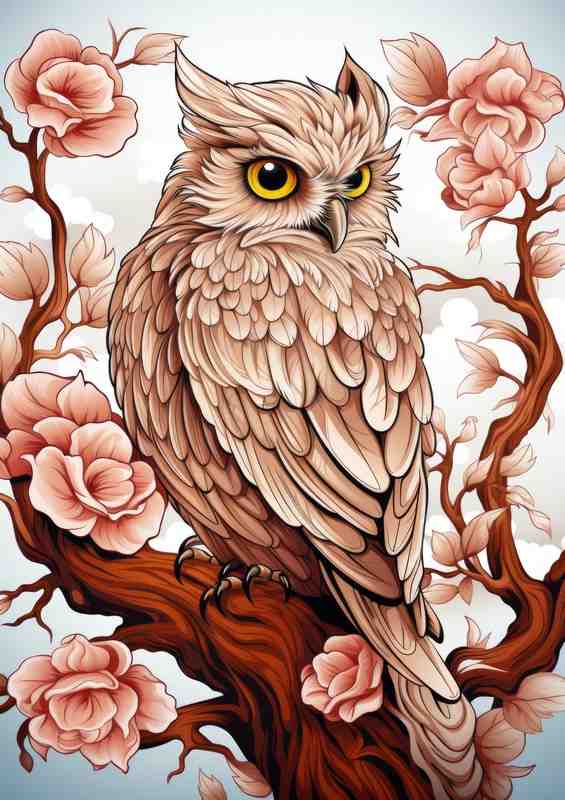 Drawing of a Owl on a branch