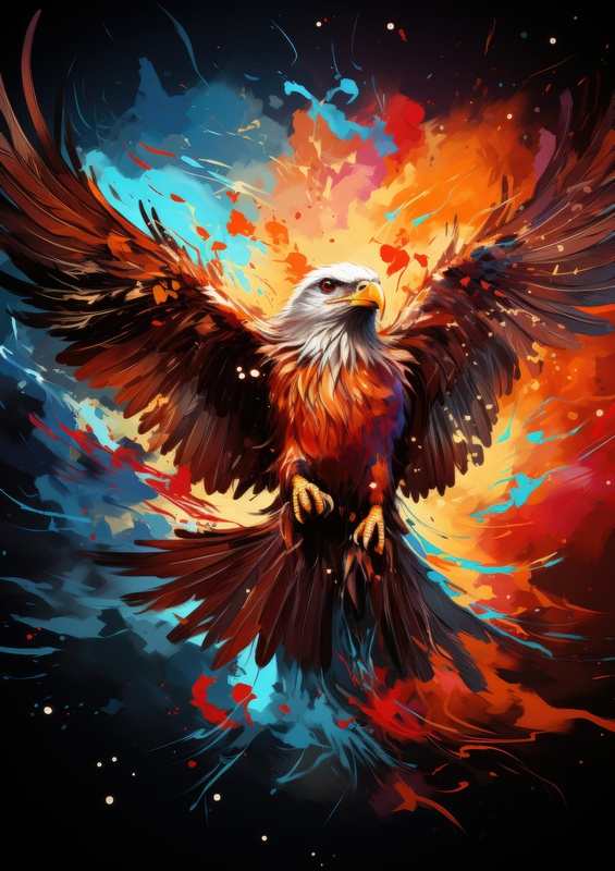 Eagle in flight with splash colours