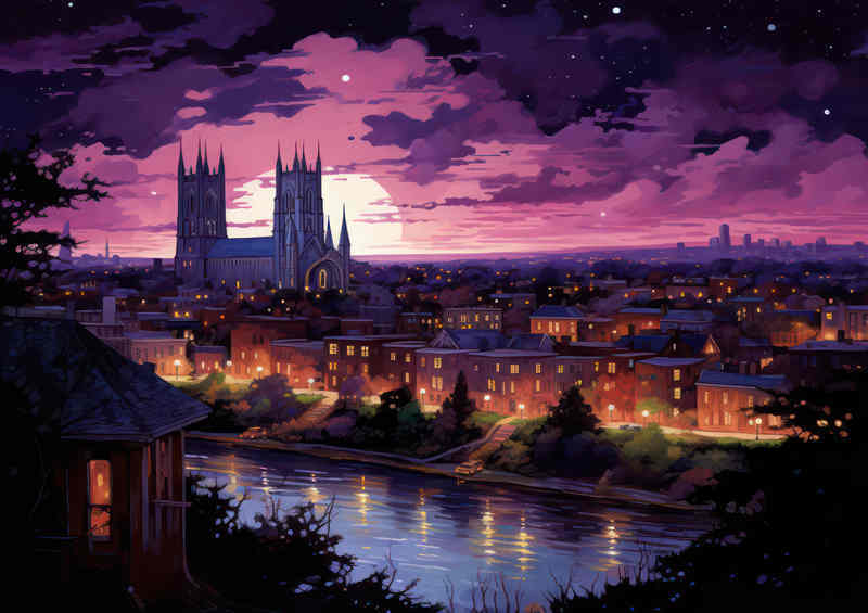 York City Minster Purple Sky Metal Poster