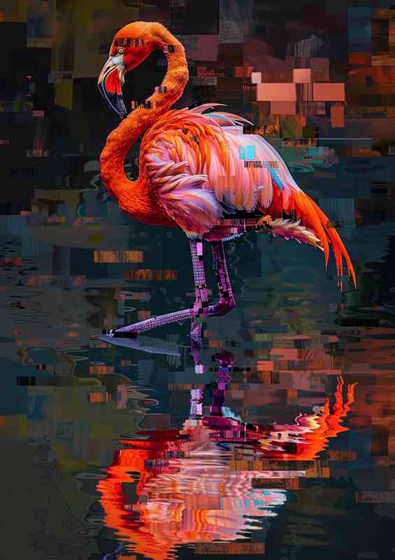 Flamingo relection in the water