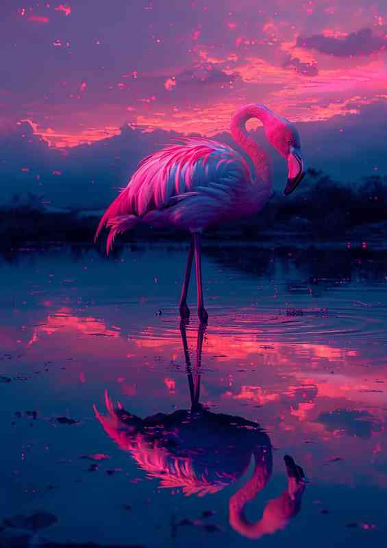 Flamingo standing at the edge of the lake