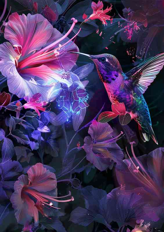Humming bird with flowers