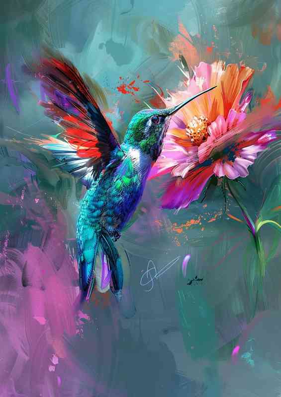 Hummingbird with a flower colorful