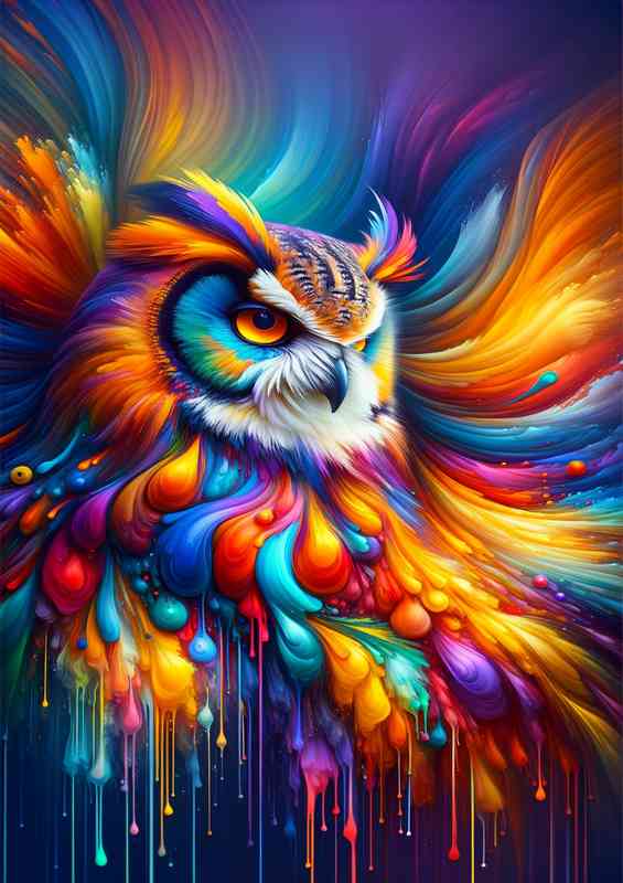 Majestic owl with feathers rendered in a colourful display