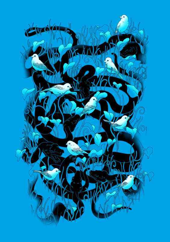 Snakes And Birds Blue