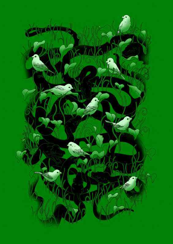 Snakes And Birds Green