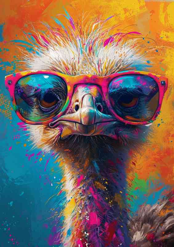 Ostrich with pink glasses on