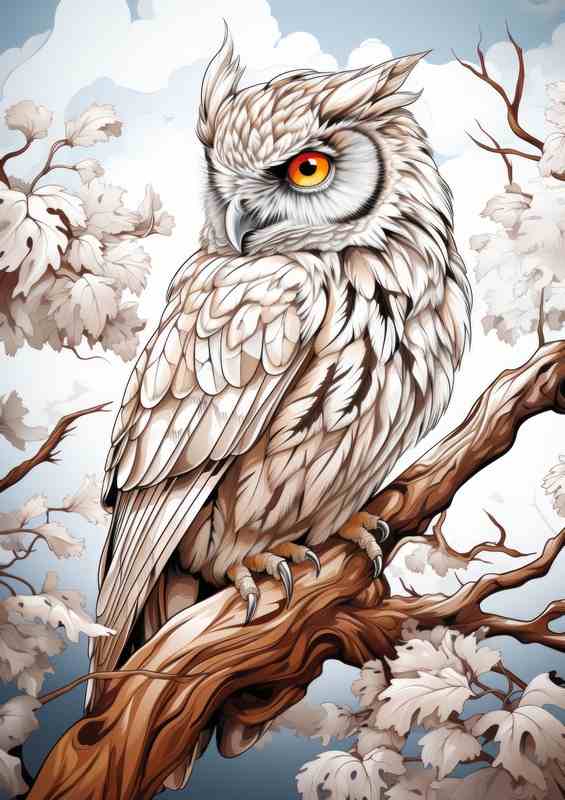 Owl drawn on a branch