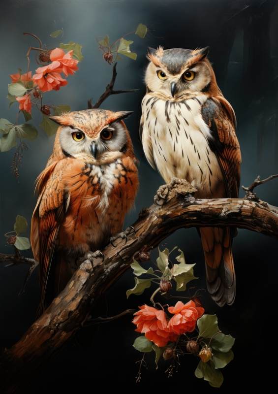 Pair of Owls on a perch