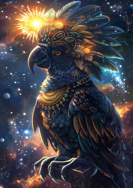 Parrot colorful blue black gold