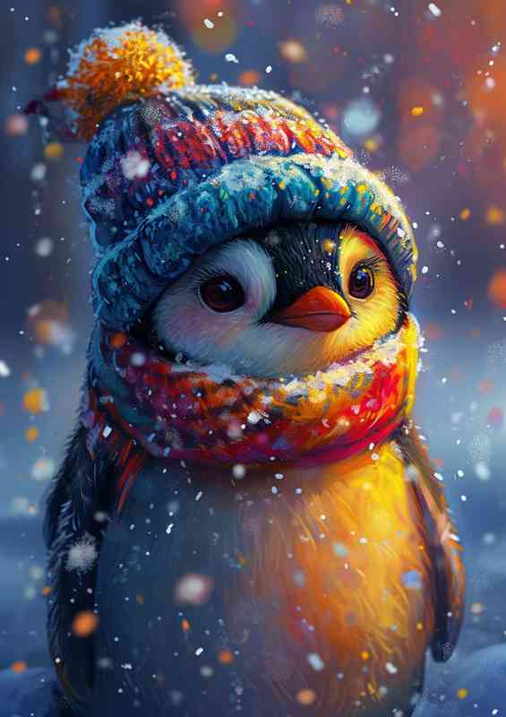 Penguin wearing a colorful hat