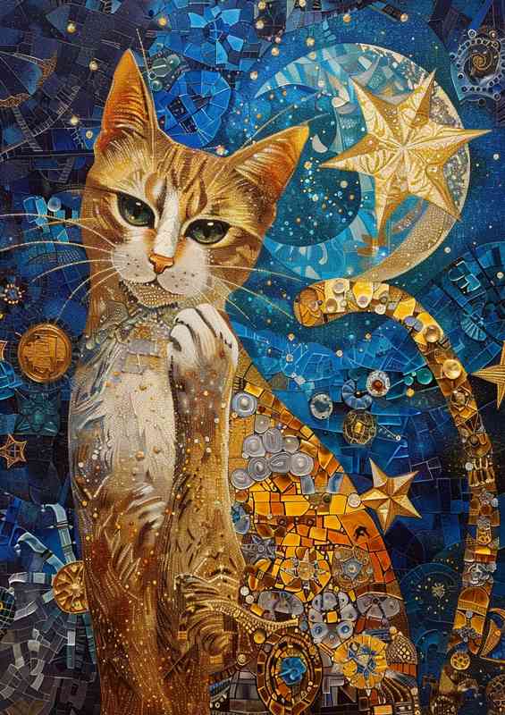 A Cat and stars with moon