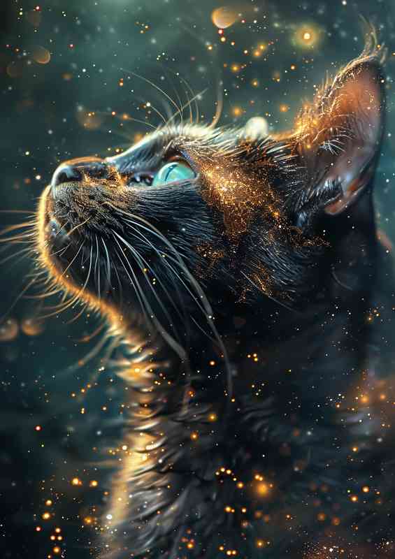 A Cat looking into a swarm of stars