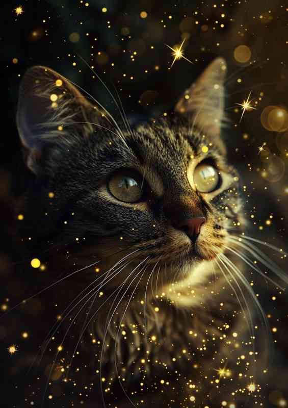 A cat with stars around its eyes and head