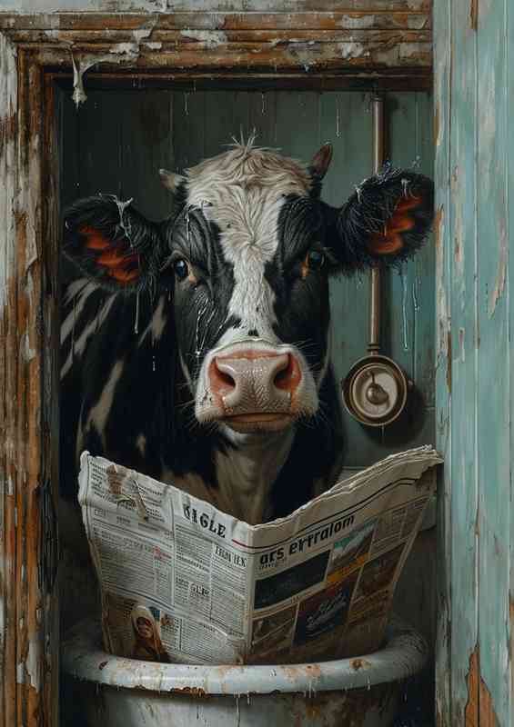 A cow reading a newspaper in the bath street art