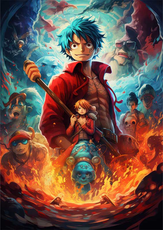 Colorful Cartoon One Piece Metal Poster | Anime Art Print