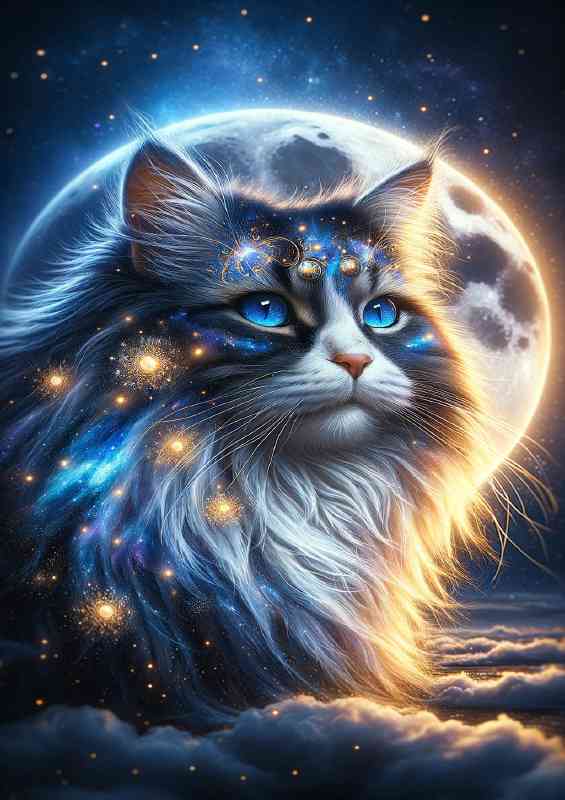 A majestic fluffy cat with deep blue eyes
