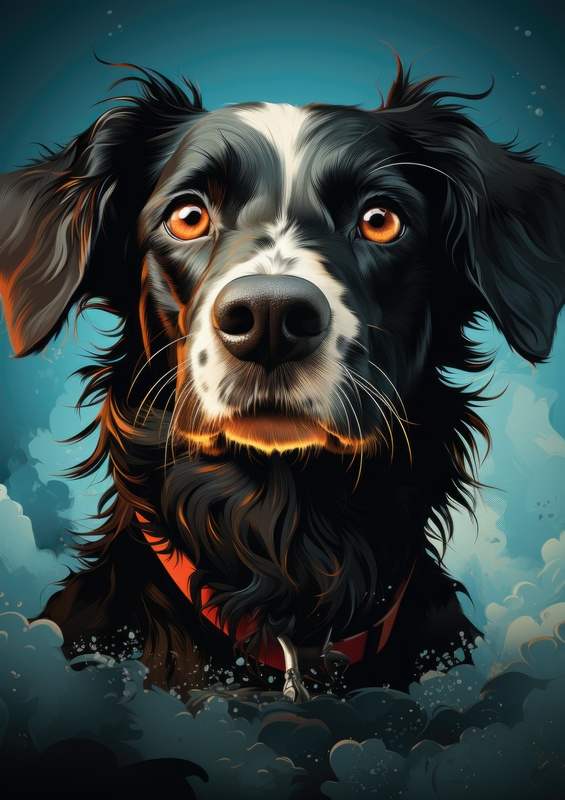 Black And white Dog with blue sky