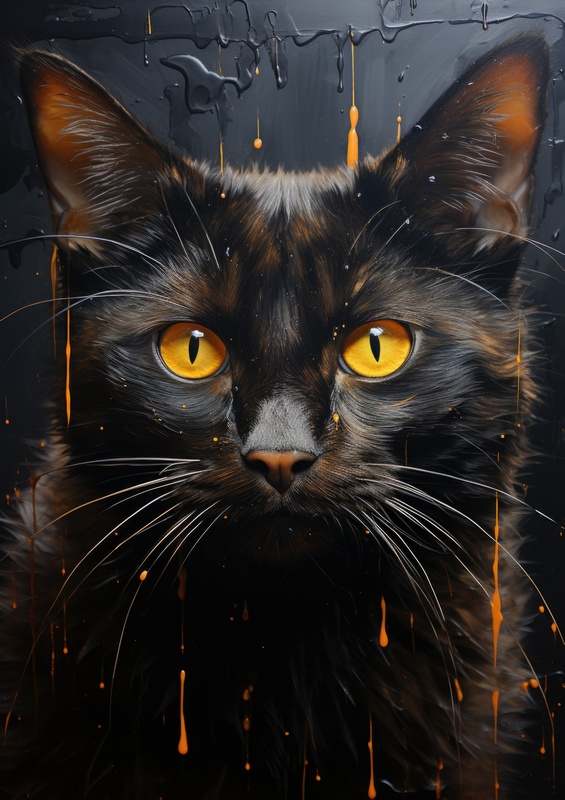 Black tabby Cat yellow eyes