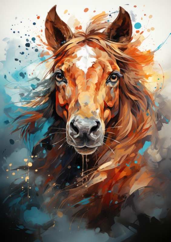 Brown Horse head with watercolours