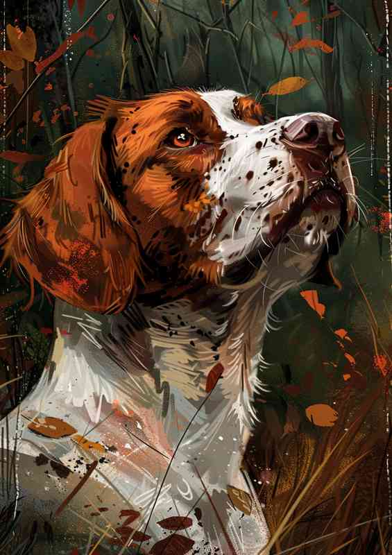 Brown and white Springer dog in a forest