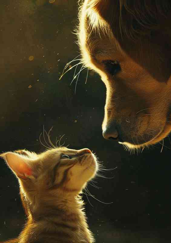 Cat and Dog facing each other | Metal Poster