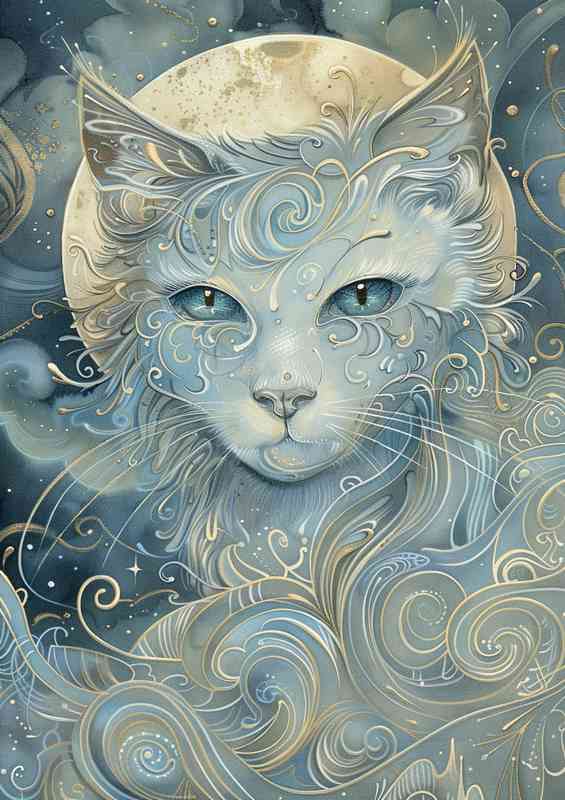 Cat in a moonlit sky