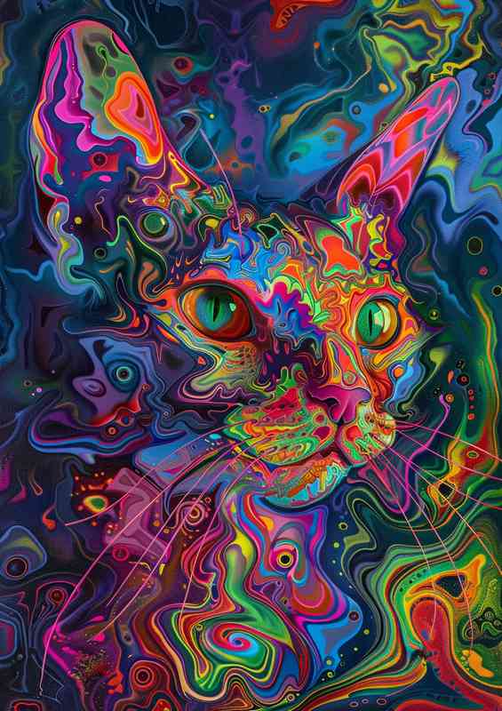 Cat in a painted psychedlic style
